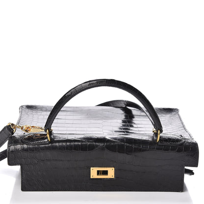 Hermes Shiny Porosus Crocodile Kelly Sellier 32 Black 25 of 28
