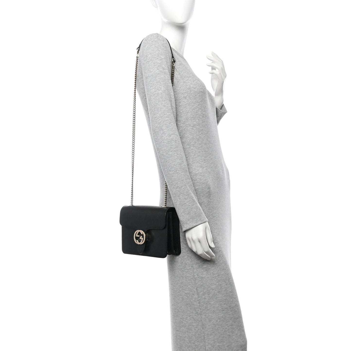 Dollar Calfskin Small Interlocking G Shoulder Bag Black