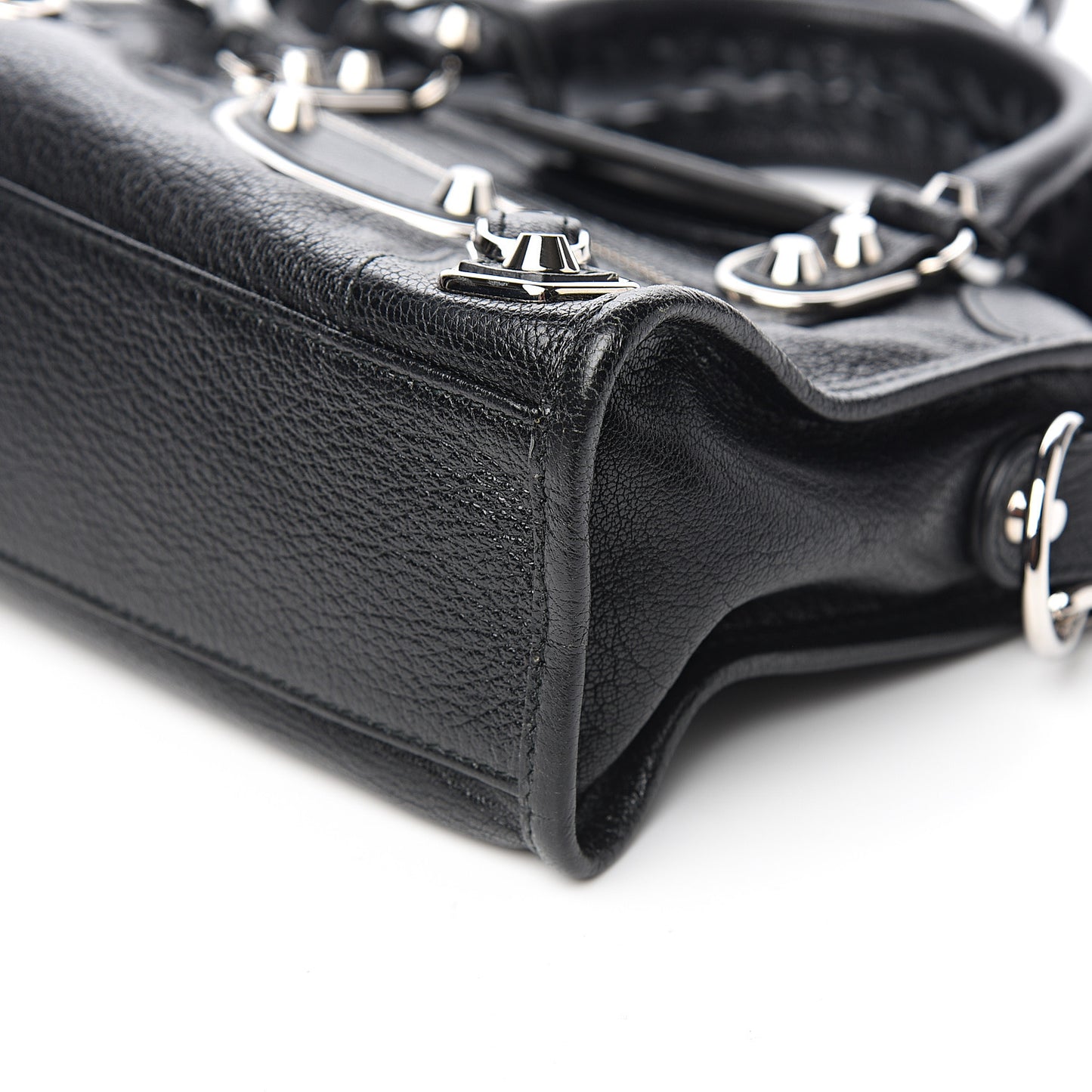 Chevre Silver Metallic Edge Hardware Mini City Black