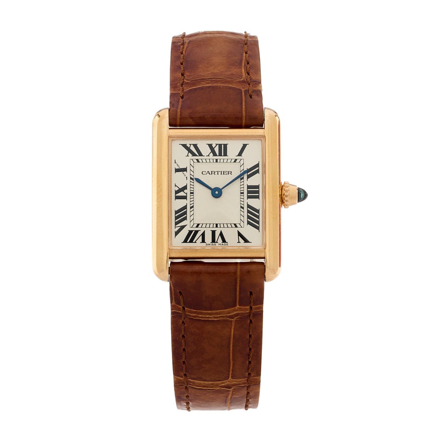 18K Pink Gold Alligator 22mm Tank Louis Manual Winding Watch Brown