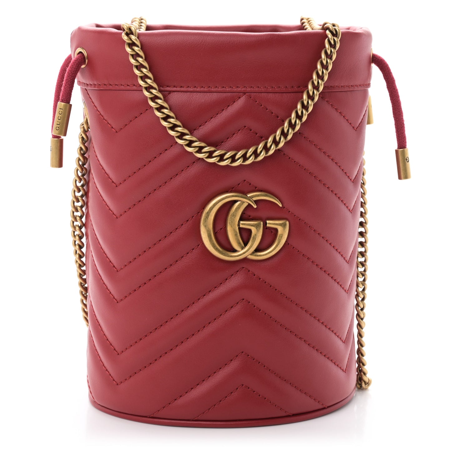 Calfskin Matelasse Mini GG Marmont 2.0 Bucket Bag Hibiscus Red