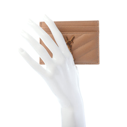 Saint Laurent Grain De Poudre Matelasse Chevron Monogram Credit Card Case Cork 2 of 6