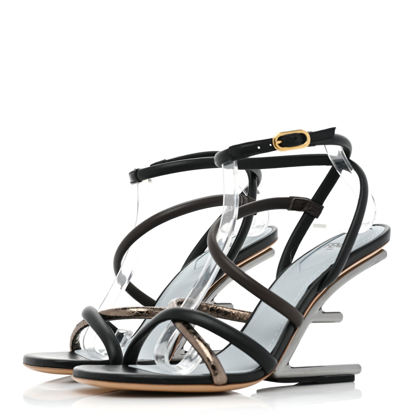 Nappa Metallic Ayers Fendi First 95mm Strappy Sandals 35 Black Chocolate Stagno