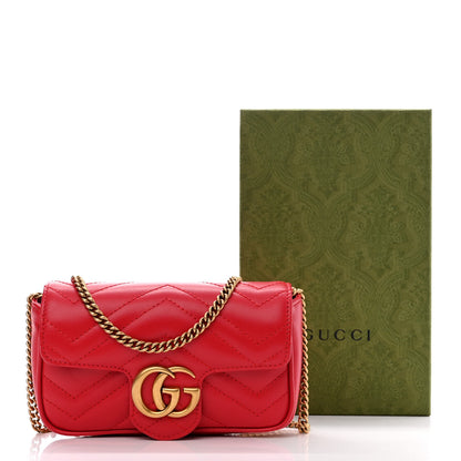 Gucci Calfskin Matelasse Super Mini GG Marmont Shoulder Bag Hibiscus Red 3 of 10