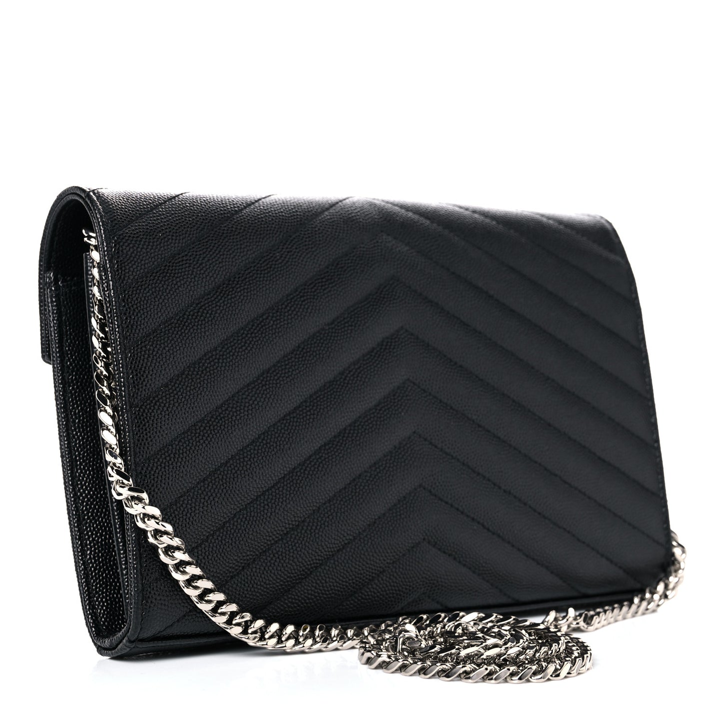 Grain De Poudre Matelasse Chevron Monogram Chain Wallet Black
