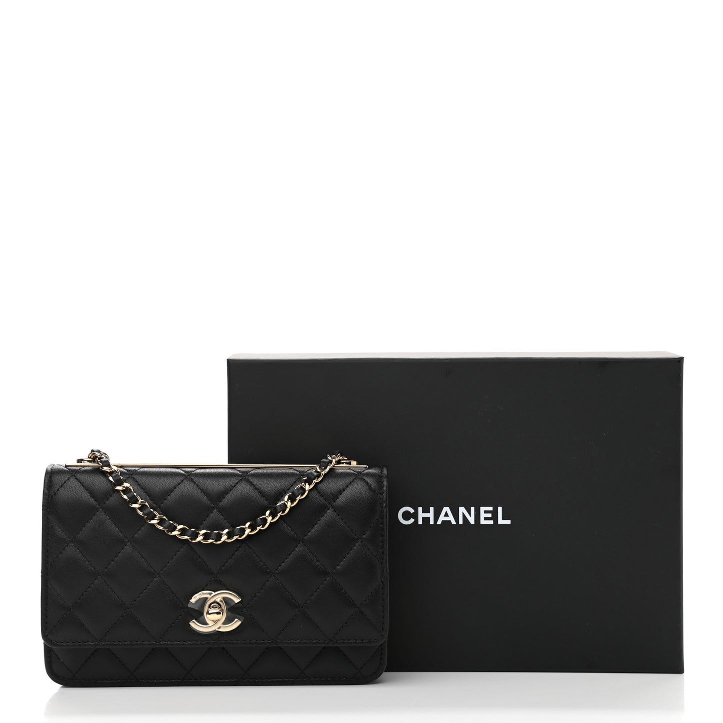 Lambskin Quilted Trendy CC Wallet On Chain WOC Black