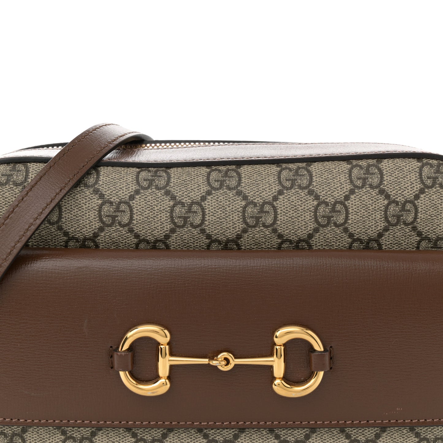 GG Supreme Monogram Small Horsebit 1955 Shoulder Bag Beige Brown Sugar