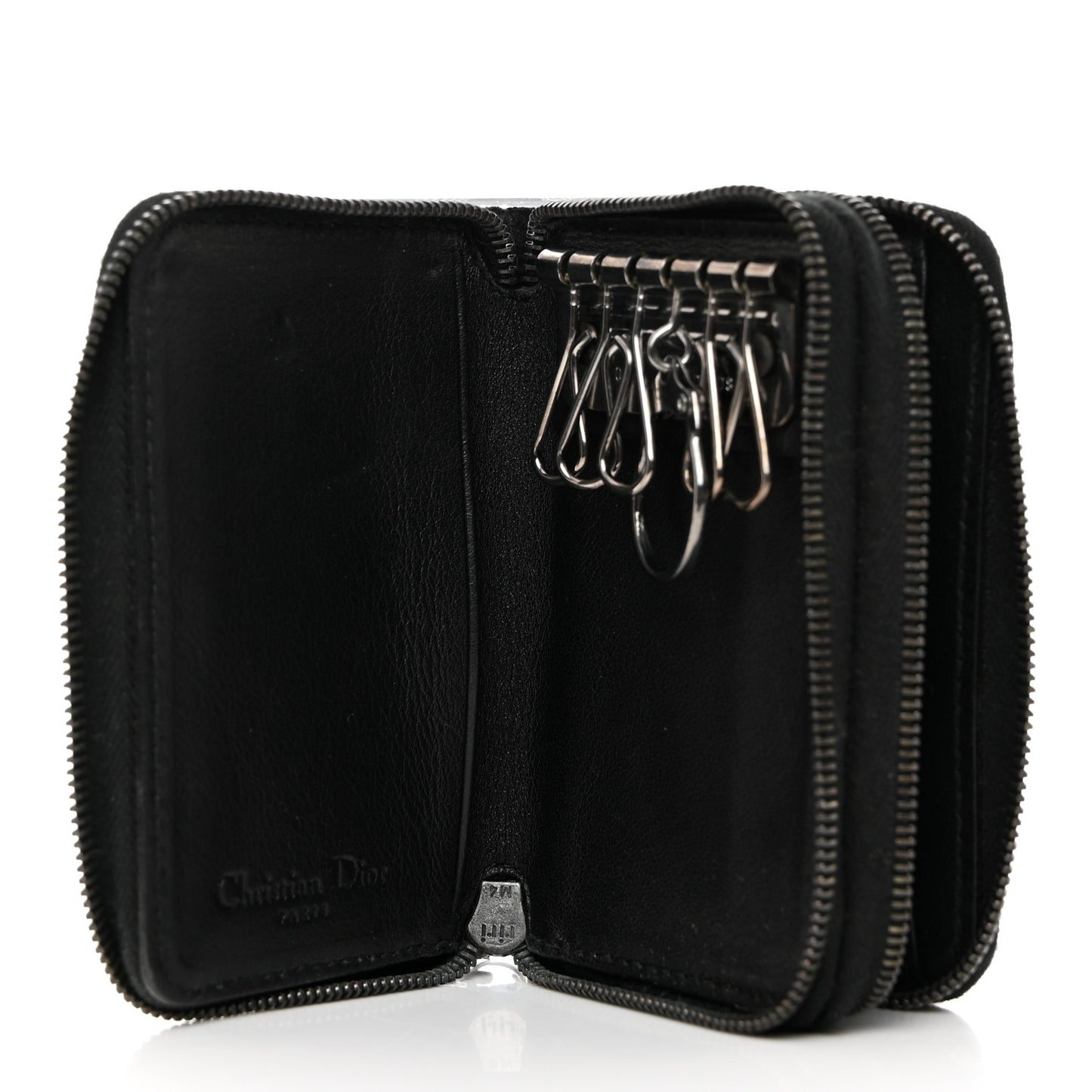 Suede Cannage 6 Key Holder Coin Wallet Black