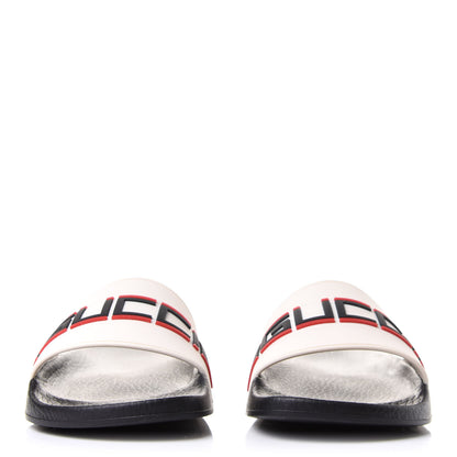 Gucci Rubber Stripe Womens Pool Slide Sandals 38 Ecru Poppy Black 2 of 8
