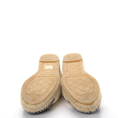 Chanel Metallic Calfskin Grosgrain CC Espadrilles 38 Ivory Black 5 of 10