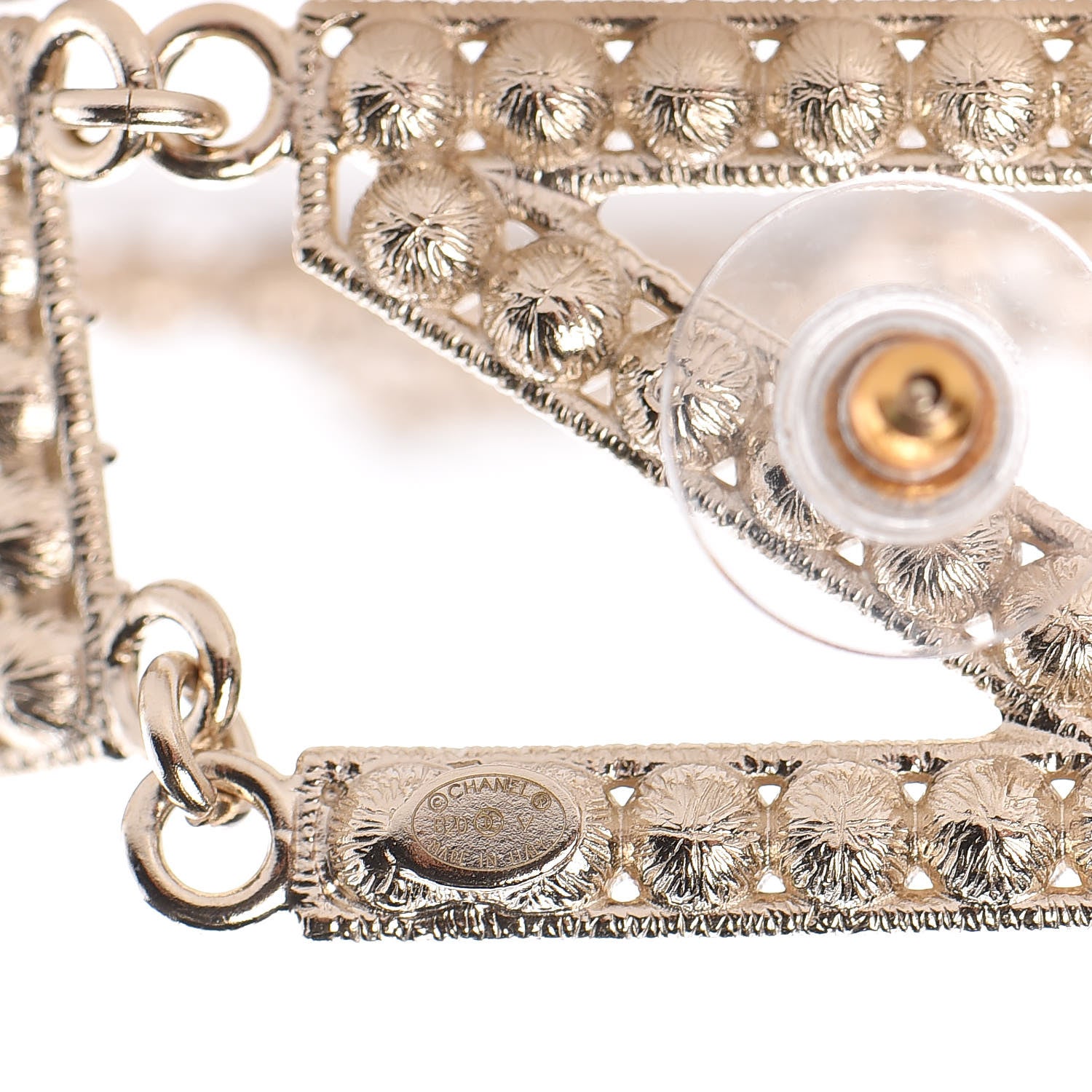 Chanel Crystal Cha-Nel Logo Drop Earrings Gold 4 of 5