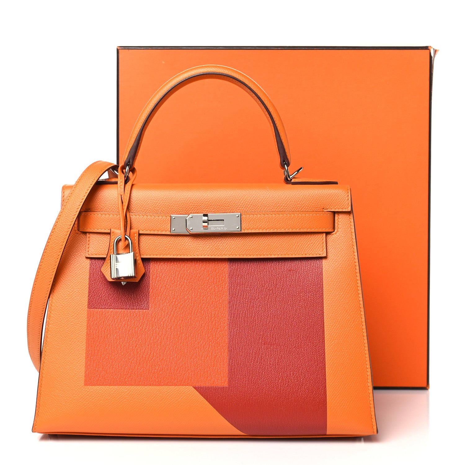 Hermes Epsom Chevre Mysore Kellygraphie Lettre R Kelly Sellier 28 Abricot Brique Feu 11 of 11
