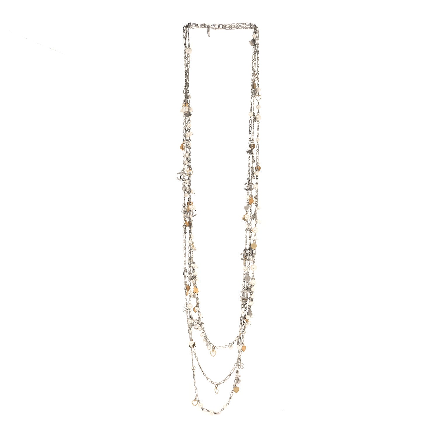 Chanel Pearl CC Lucky Charms Long Necklace Silver 3 of 5