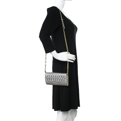 Miu Miu Metallic Nappa Matelasse Wallet On Chain Silver 2 of 10