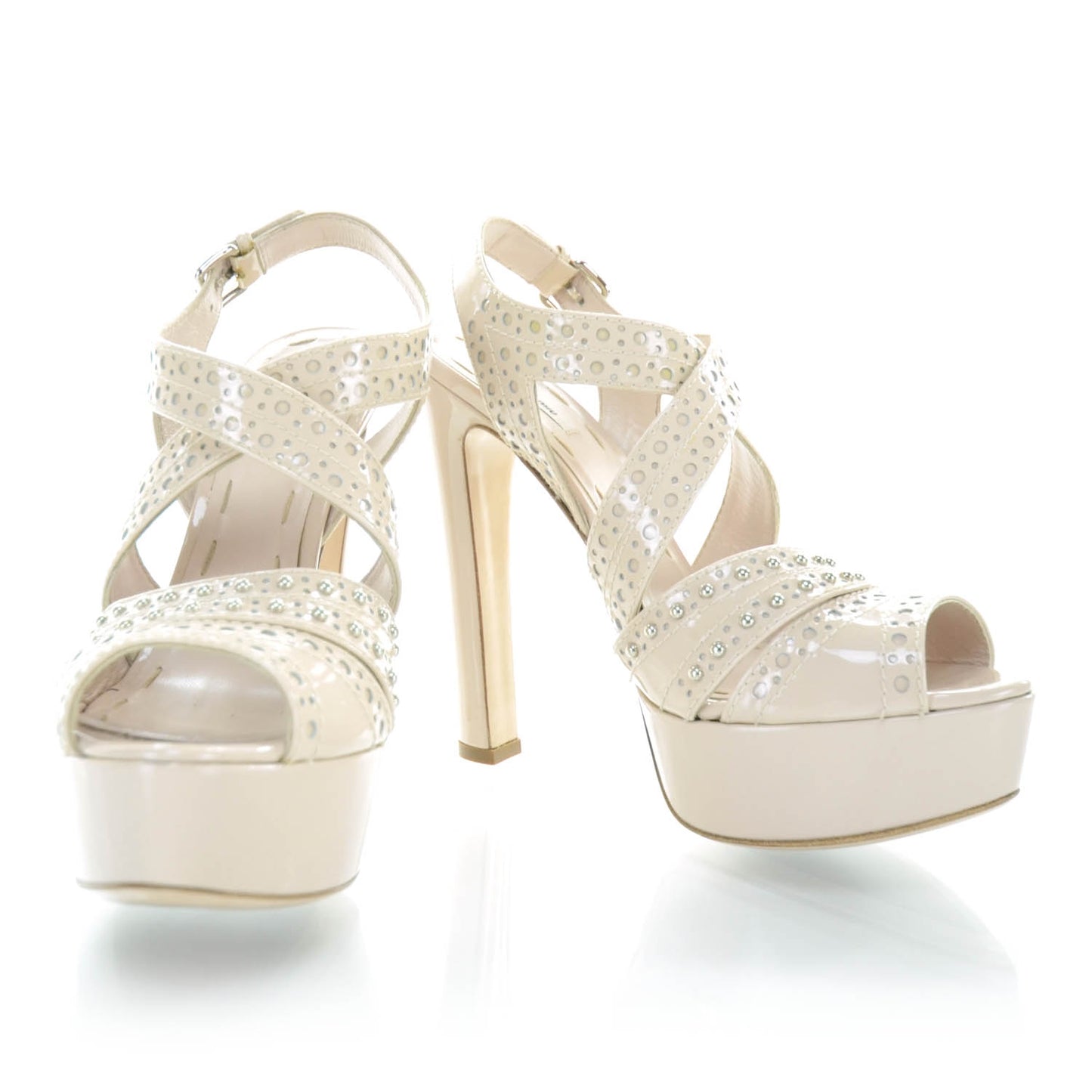 Patent Studded Platform Sandals 38 Rose