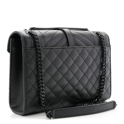Saint Laurent Grain De Poudre Textured Mixed Matelasse Triquilt Medium Monogram Monochrome Satchel Black 3 of 10