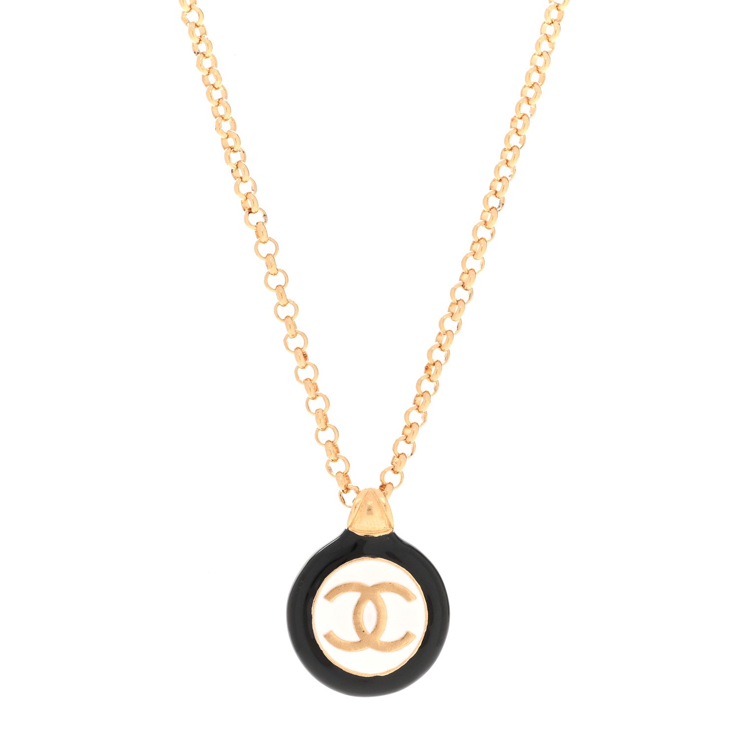 Chanel Enamel CC Medallion Chain Necklace Gold Black White 4 of 6