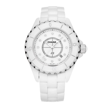 Chanel Stainless Steel Ceramic Diamond 33mm J12 Quartz Watch White 1 of 7