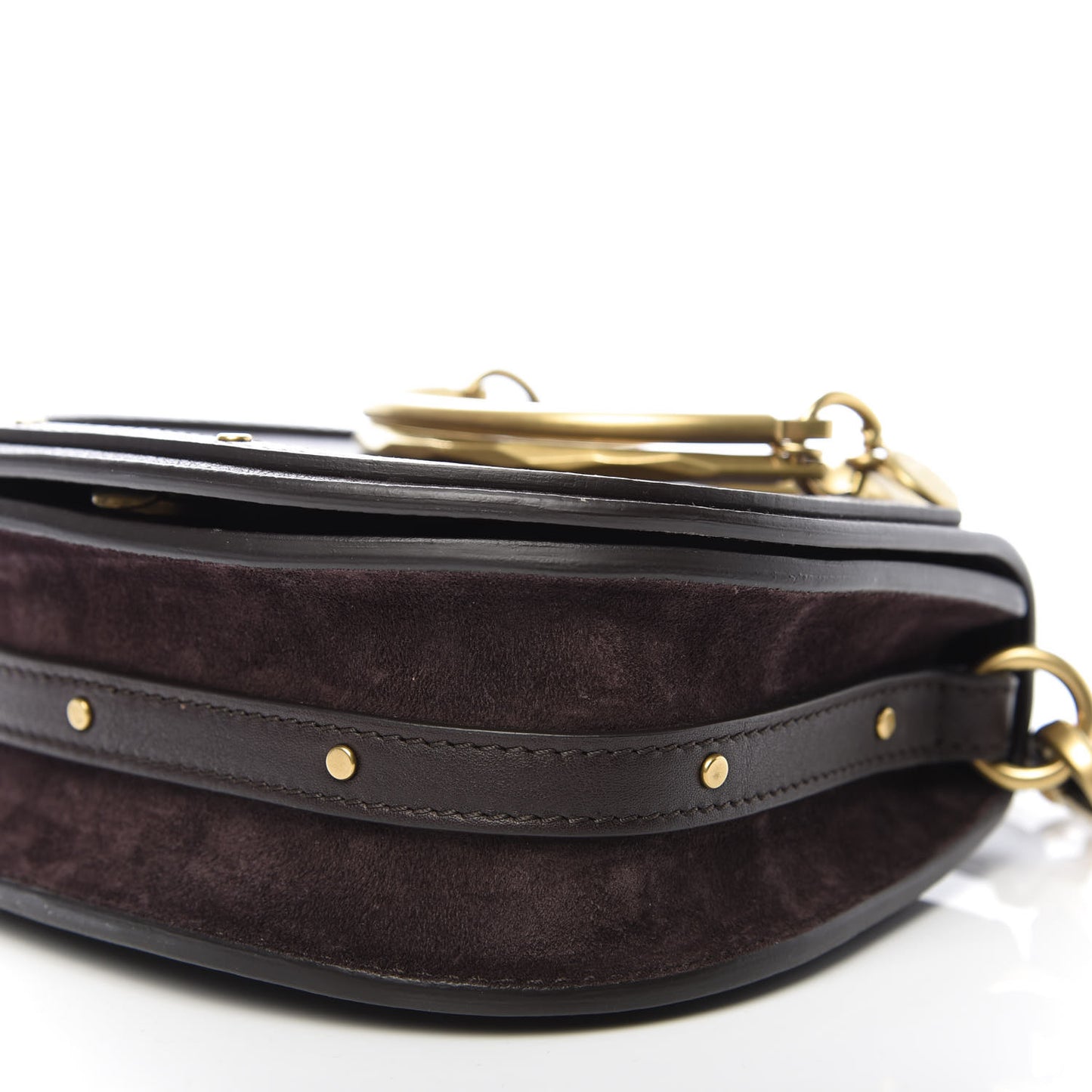 Calfskin Suede Small Nile Bracelet Bag Carbon Brown