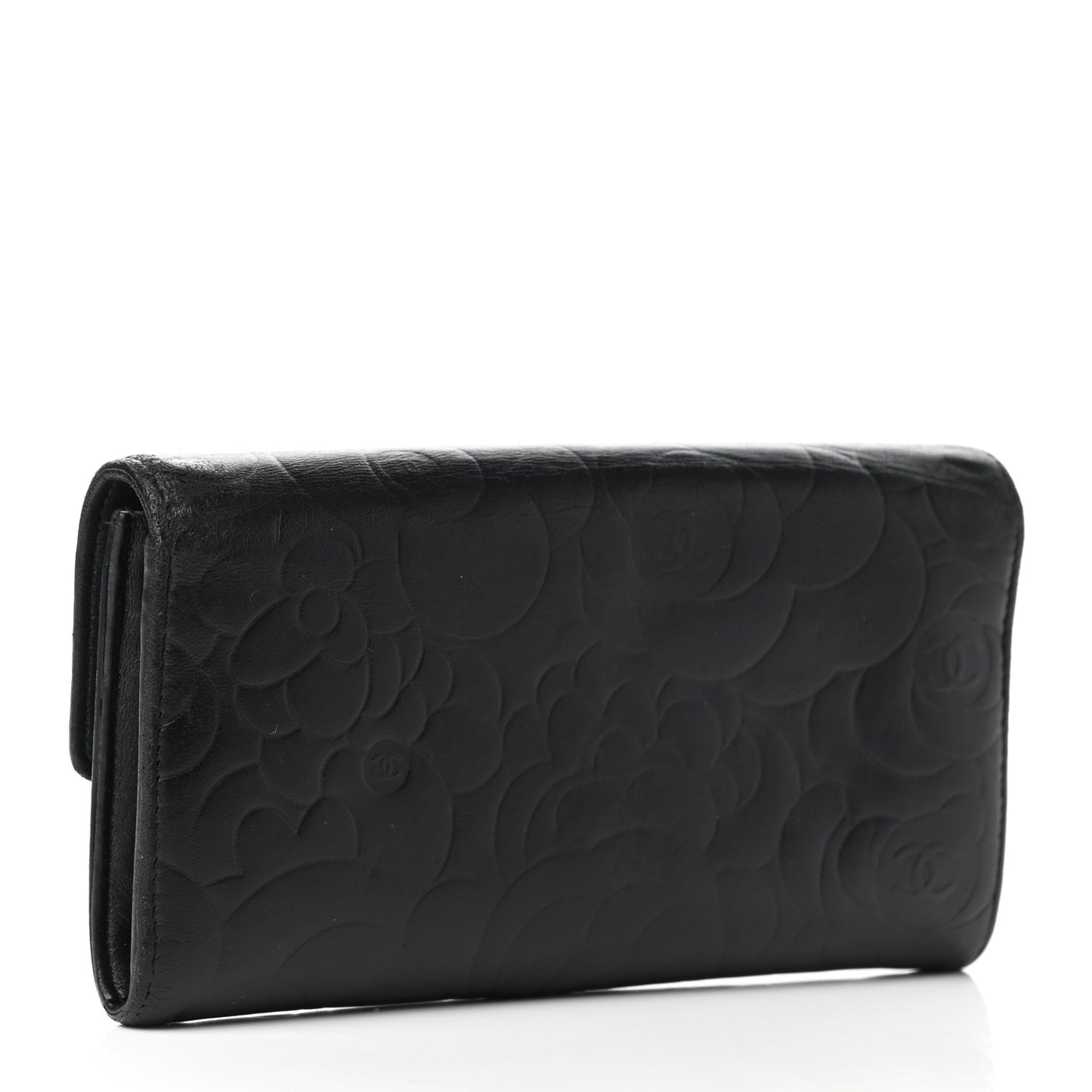 Lambskin Camellia Embossed Flap Wallet Black