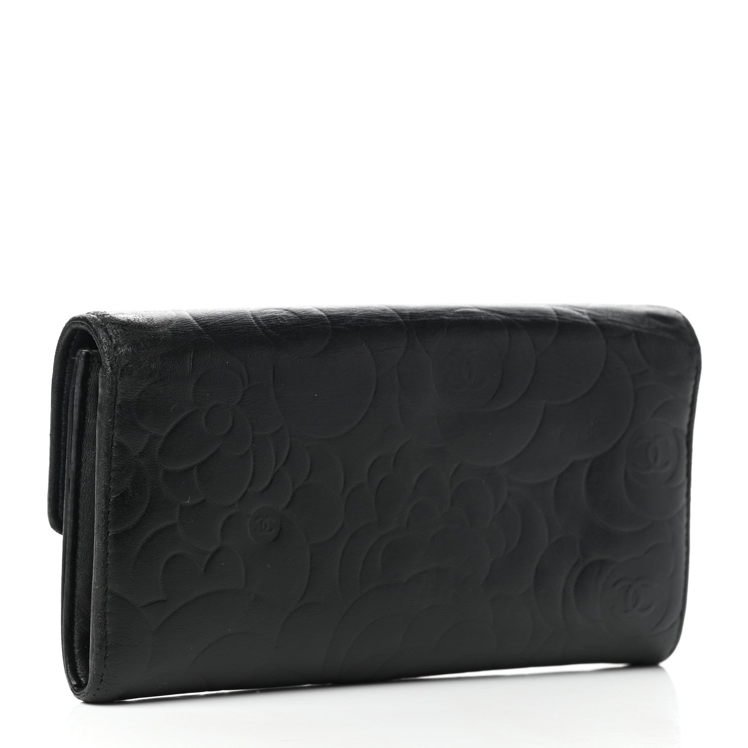 Chanel Lambskin Camellia Embossed Flap Wallet Black 3 of 15