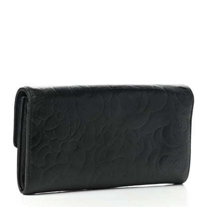 Chanel Lambskin Camellia Embossed Flap Wallet Black 3 of 15