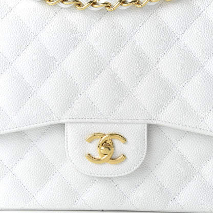 Chanel Caviar Quilted Jumbo Double Flap White 10 of 10