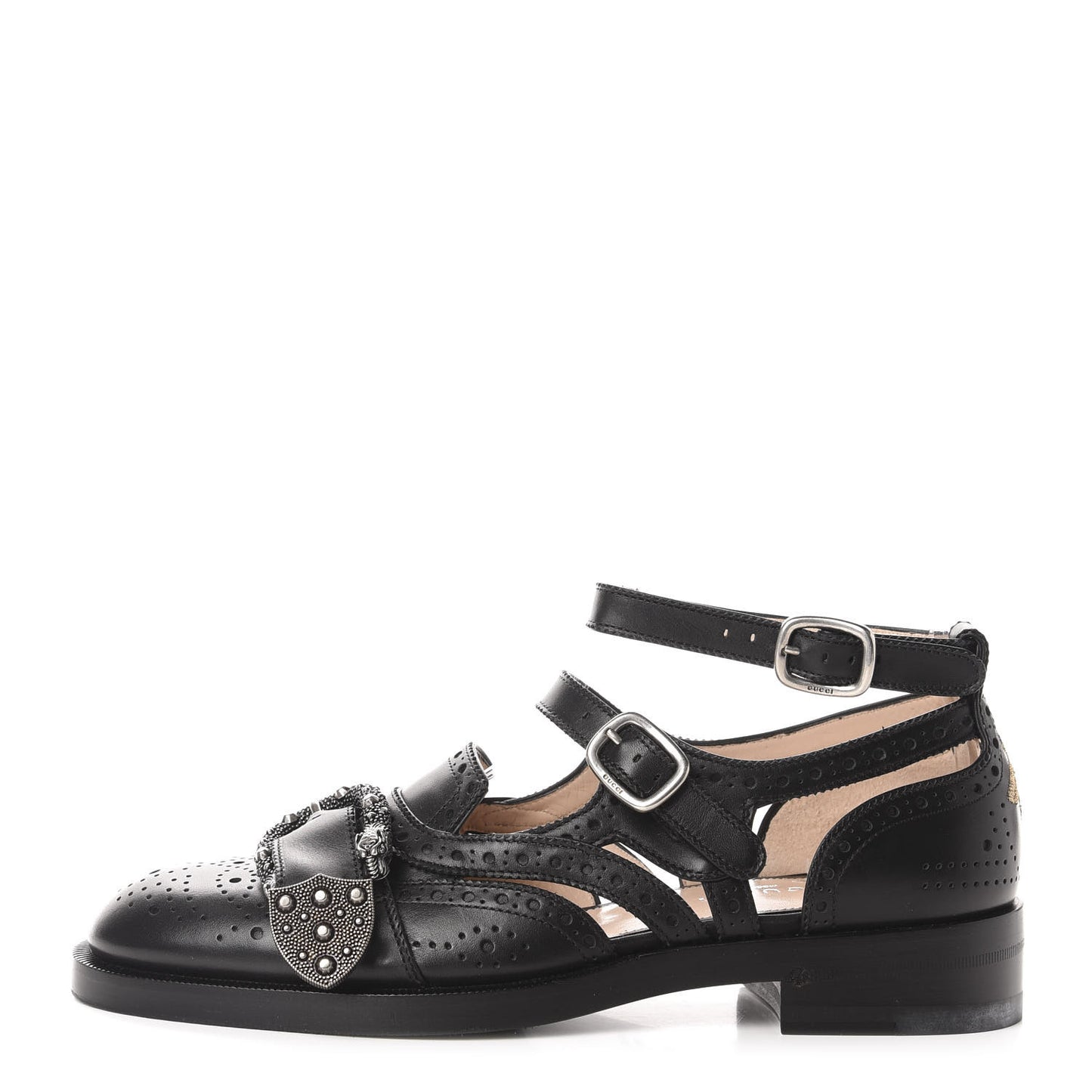 Calfskin Bee Embroidered Womens Queercore Brogue Wingtip Monk Strap Loafers 38 Black