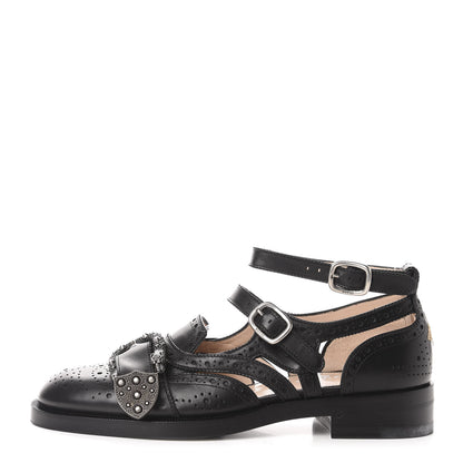Gucci Calfskin Bee Embroidered Womens Queercore Brogue Wingtip Monk Strap Loafers 38 Black 1 of 10