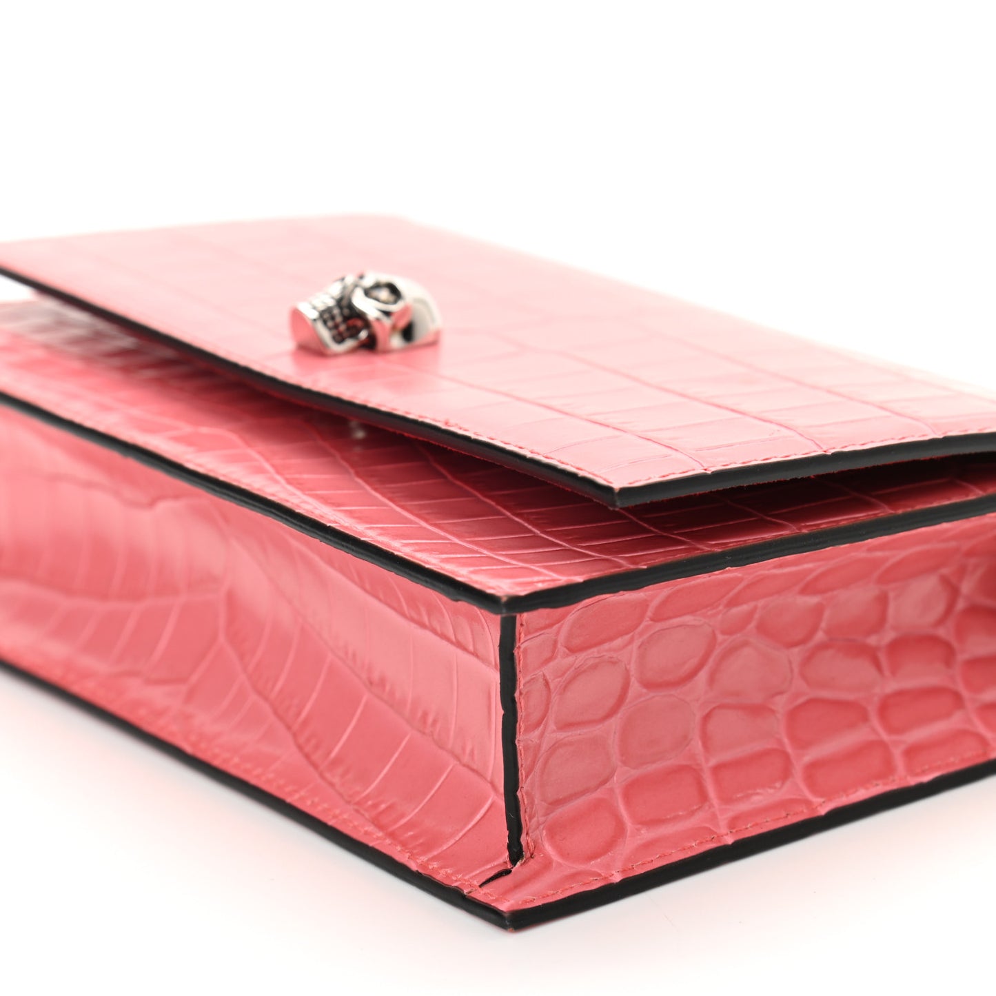Calfskin Crocodile Embossed Skull Mini Crossbody Bag Pink