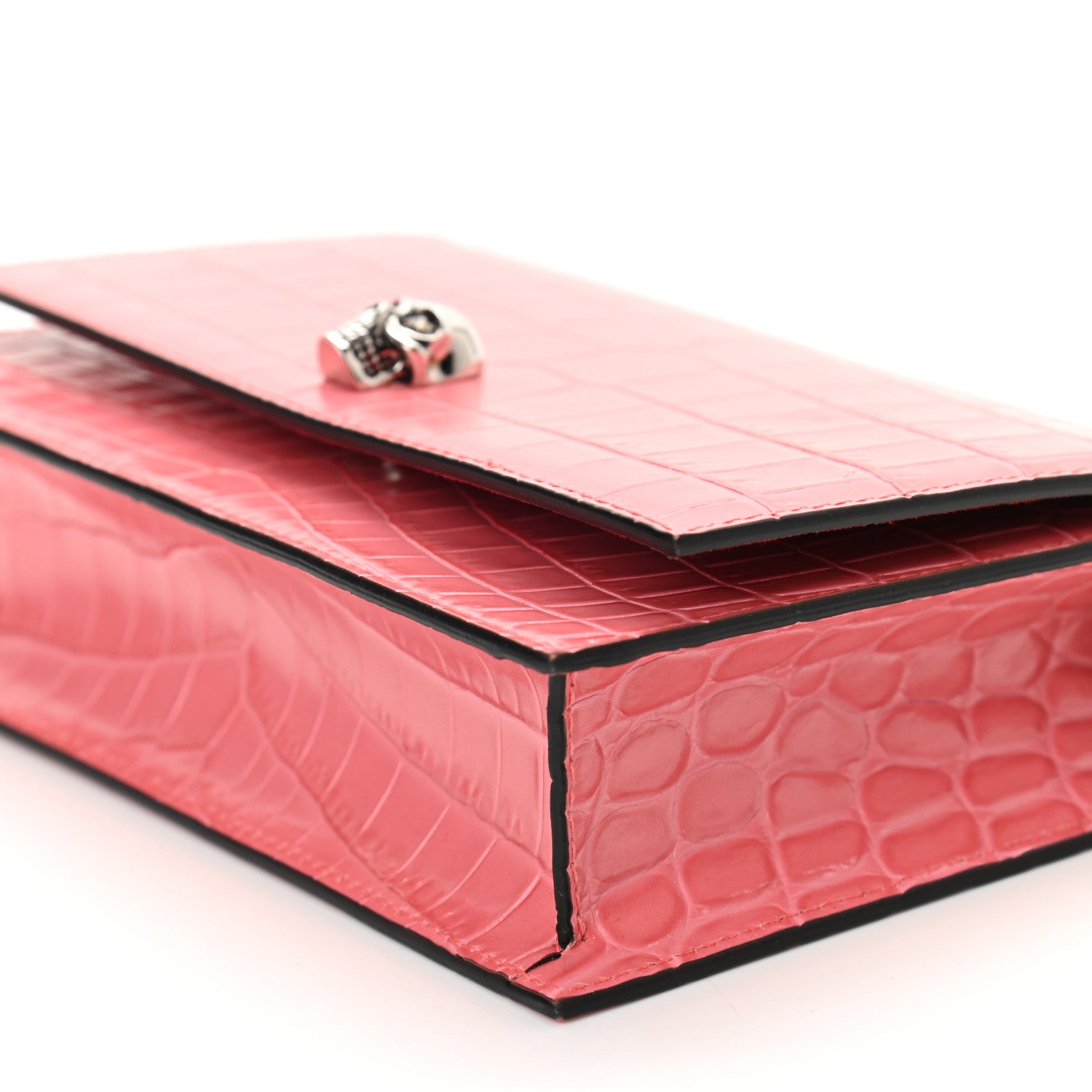 Alexander McQueen Calfskin Crocodile Embossed Skull Mini Crossbody Bag Pink 8 of 8