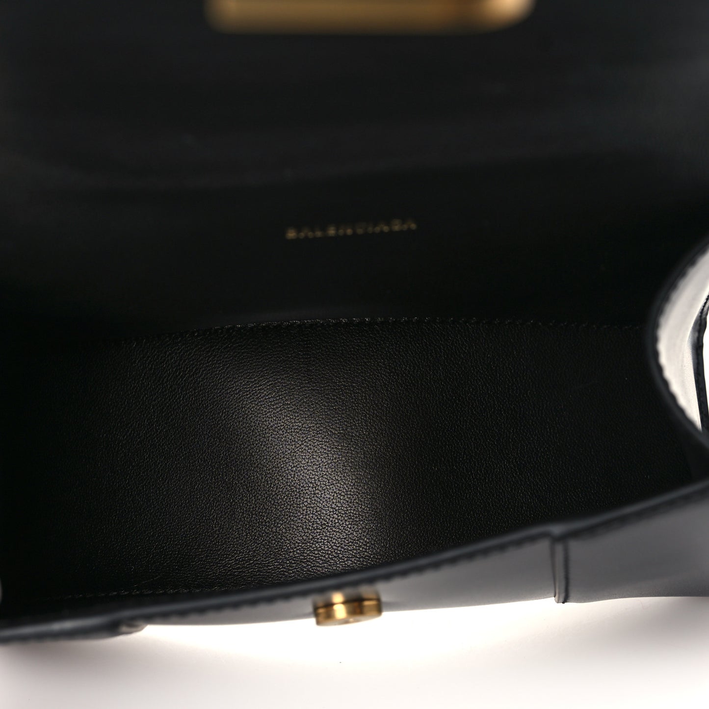 Shiny Box Calfskin Hourglass Top Handle Bag XS Black
