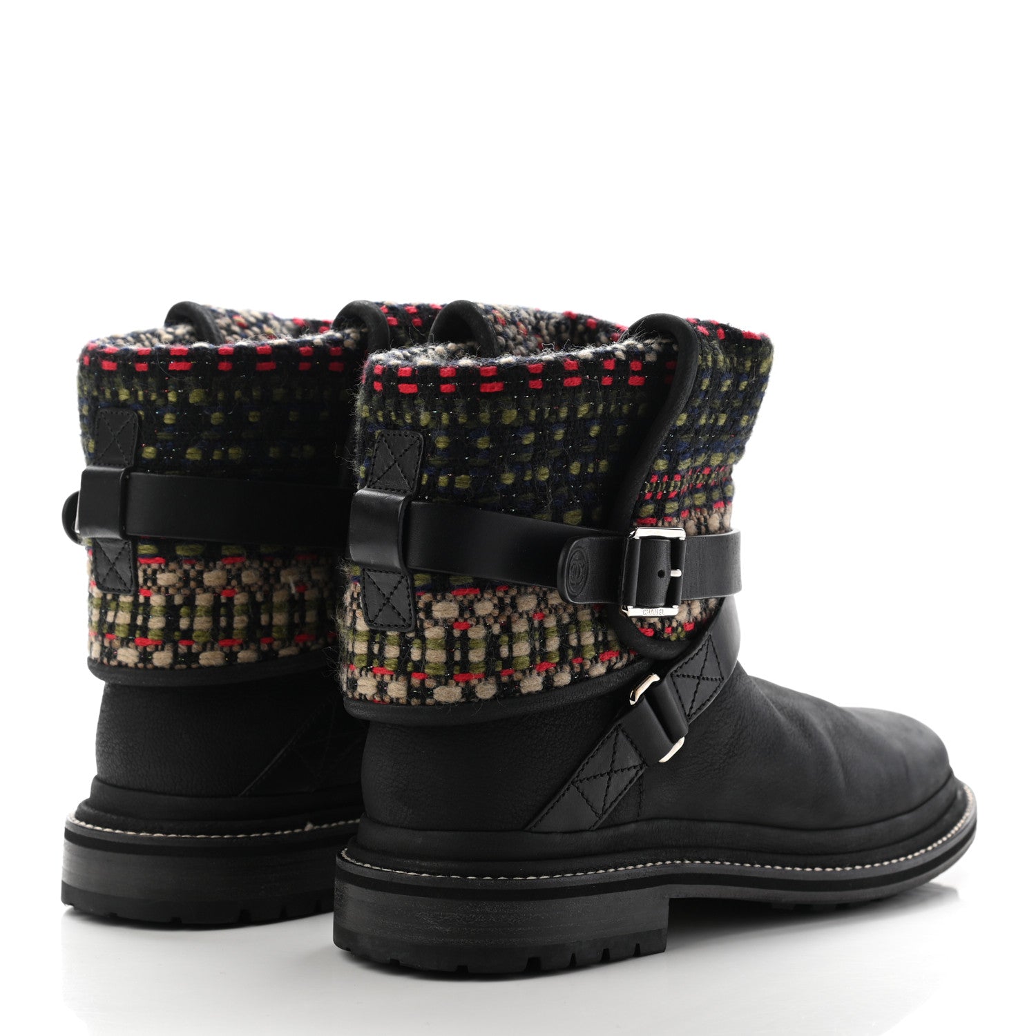 Chanel Tweed Calfskin CC Short Boots 36.5 Black Green Red 4 of 12