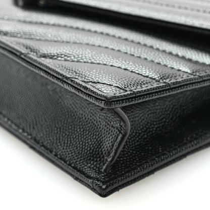 Saint Laurent Grain De Poudre Matelasse Chevron Monogram Envelope Chain Wallet Black 9 of 10