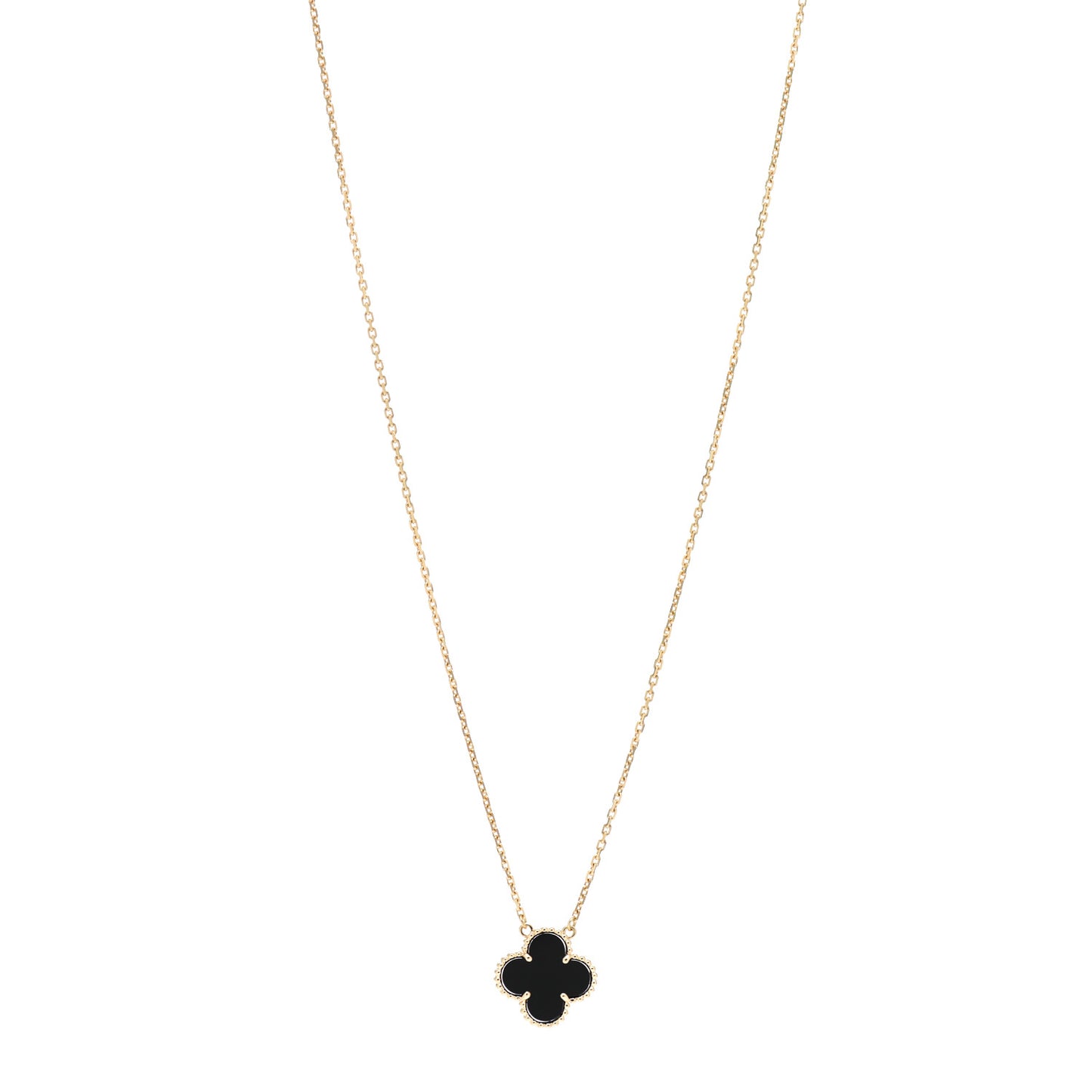 18K Yellow Gold Black Onyx Vintage Alhambra Pendant Necklace