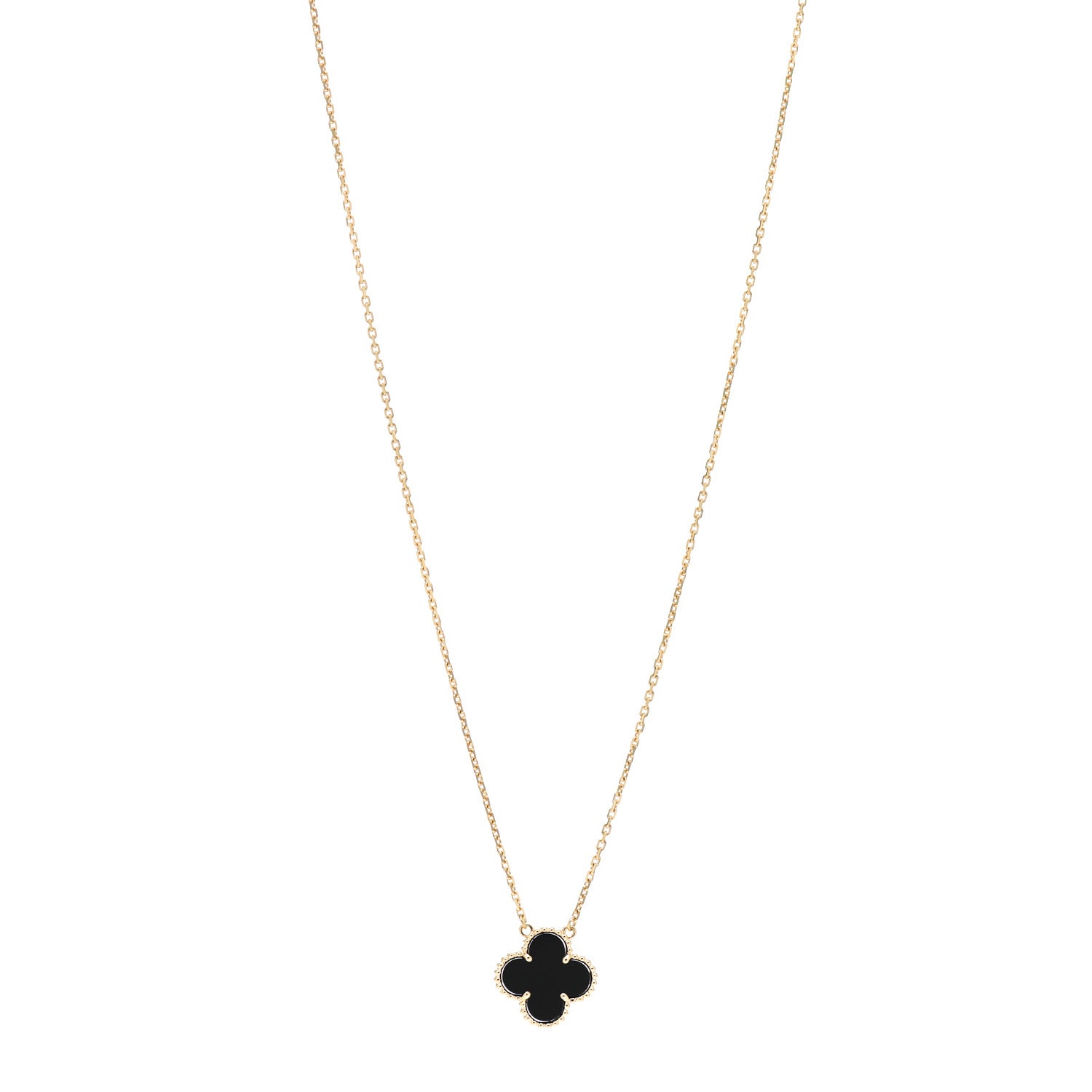 Van Cleef & Arpels 18K Yellow Gold Black Onyx Vintage Alhambra Pendant Necklace 1 of 5