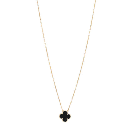 Van Cleef & Arpels 18K Yellow Gold Black Onyx Vintage Alhambra Pendant Necklace 1 of 5