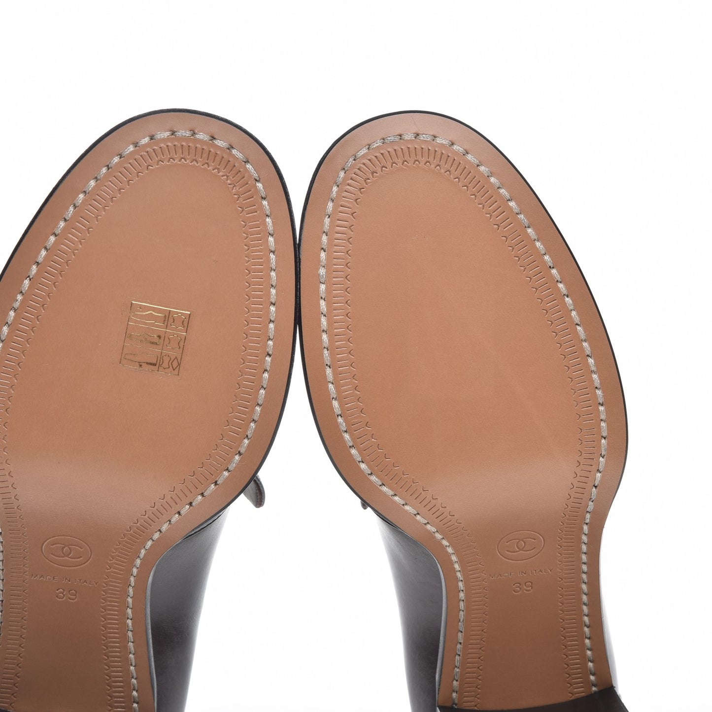 Glazed Calfskin CC Loafers 39 Dark Brown