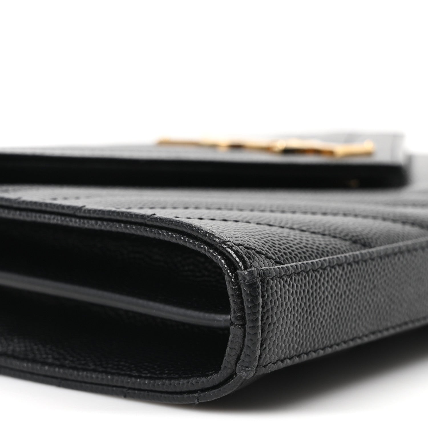 Saint Laurent Grain De Poudre Matelasse Chevron Monogram Chain Wallet Black 10 of 11