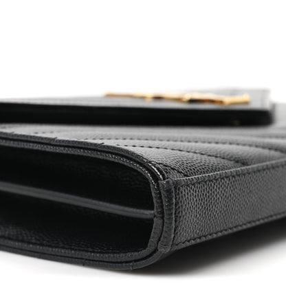 Saint Laurent Grain De Poudre Matelasse Chevron Monogram Chain Wallet Black 10 of 11
