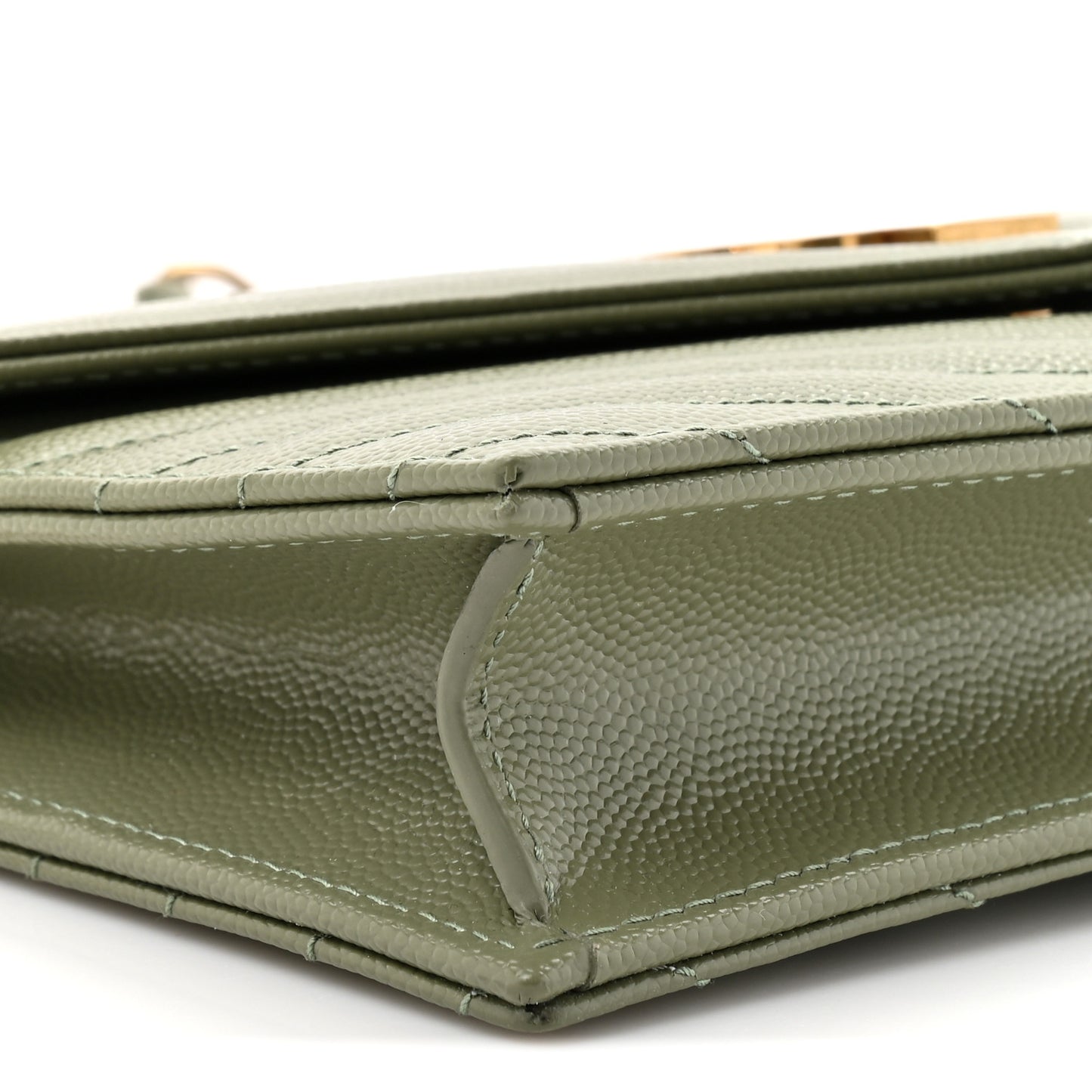 Grain De Poudre Matelasse Chevron Monogram Envelope Chain Wallet Light Sage