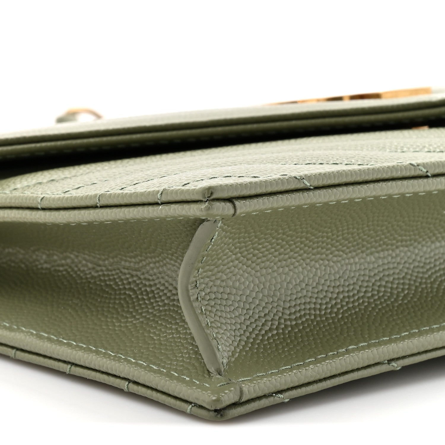 Saint Laurent Grain De Poudre Matelasse Chevron Monogram Envelope Chain Wallet Light Sage 10 of 11