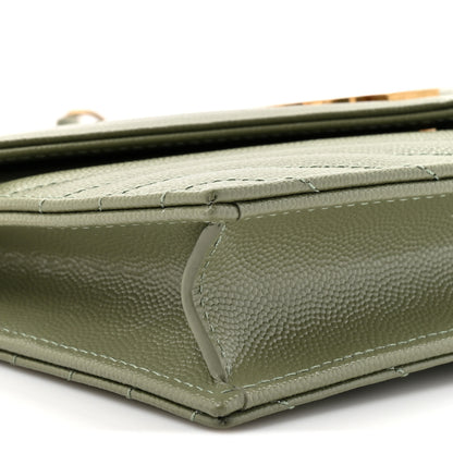 Saint Laurent Grain De Poudre Matelasse Chevron Monogram Envelope Chain Wallet Light Sage 10 of 11