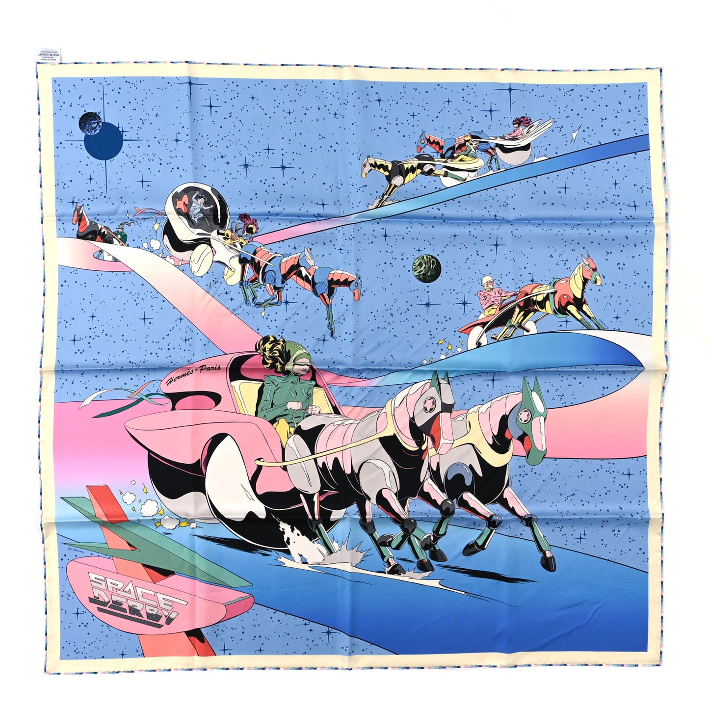 Silk Space Derby Scarf 90 Bleu Ciel Rose Vert Amande