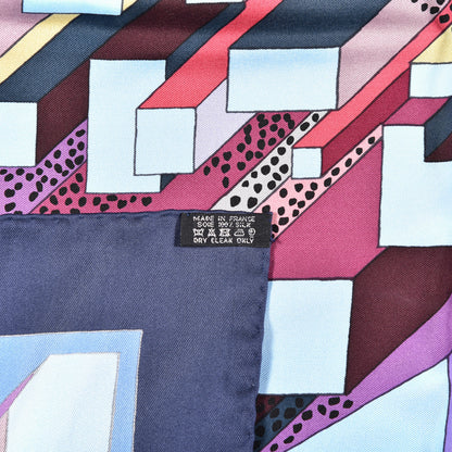 Hermes Silk On A Summer Day Scarf 90 Marine Bleu Ciel Prune 5 of 5