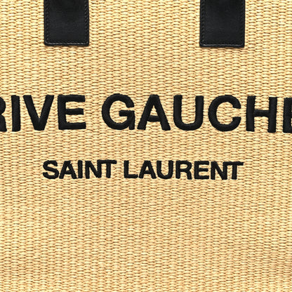 Saint Laurent Raffia Linen Calfskin Rive Gauche Tote Naturale Black 8 of 12