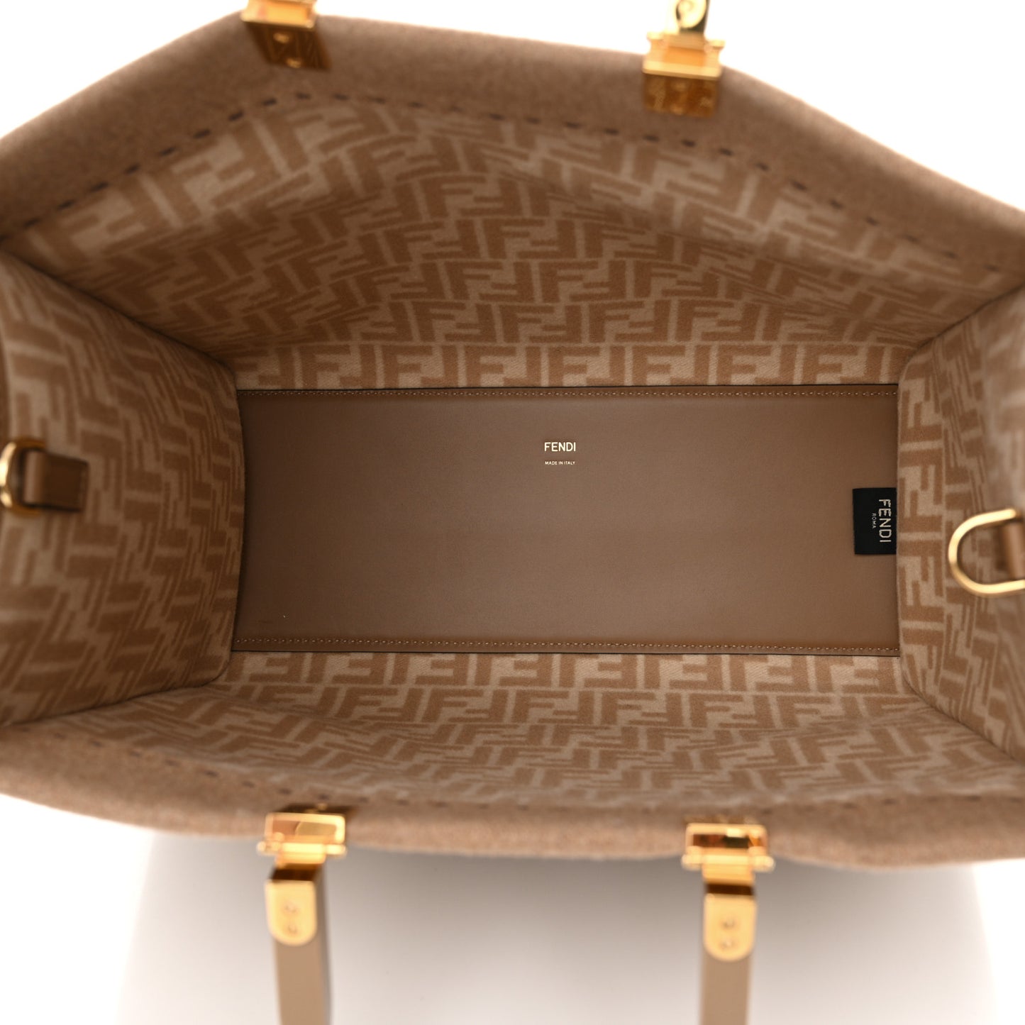 Flannel Vitello King Wool Plexiglass FF Logo Embroidered Medium Fendi Sunshine Shopper Tote Camel Sand