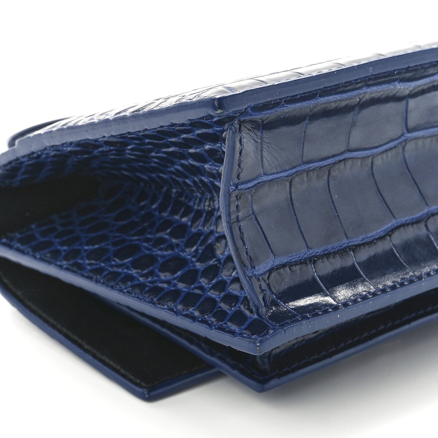 Shiny Calfskin Crocodile Embossed XS Sharp Top Handle Bag Navy