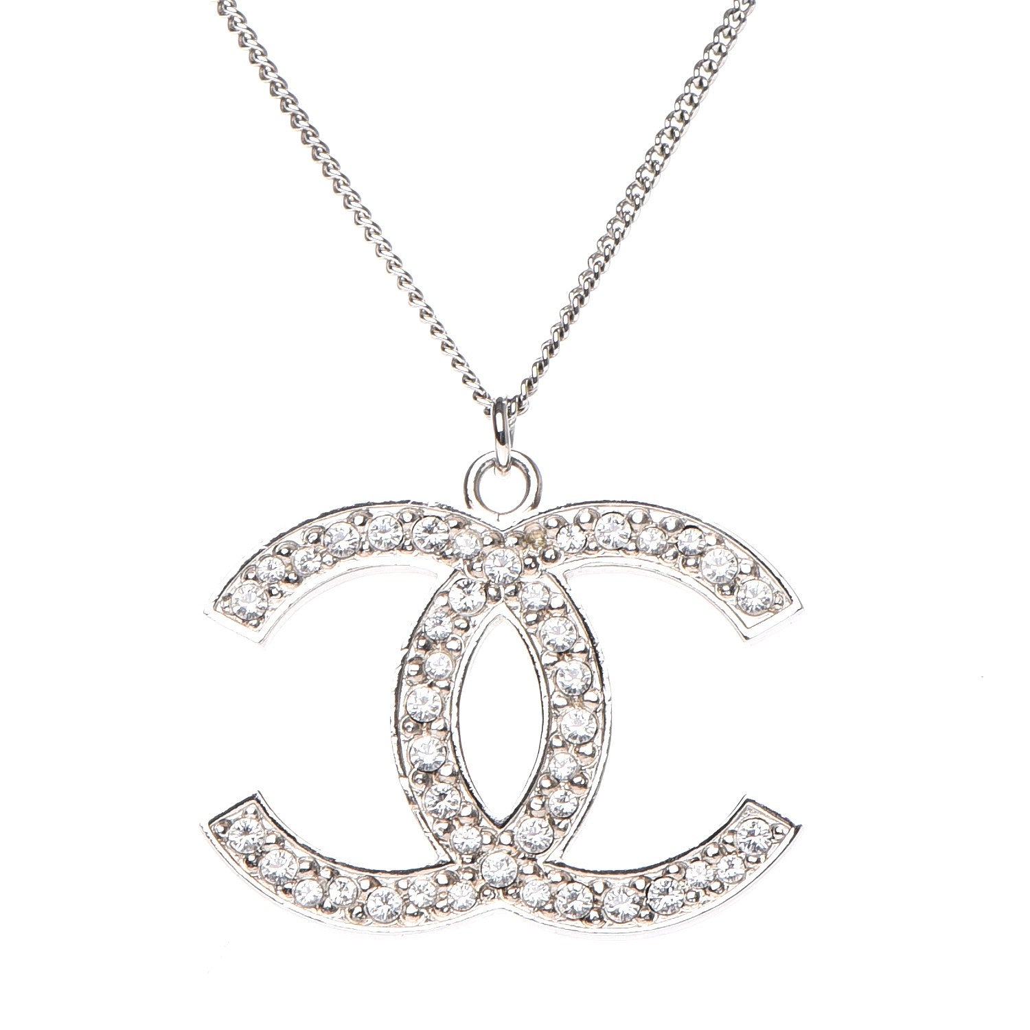 Chanel Crystal Large CC Necklace Silver 4 of 7