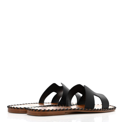 Hermes Box Calfskin Braided Oran Sandals 37 Black 4 of 9
